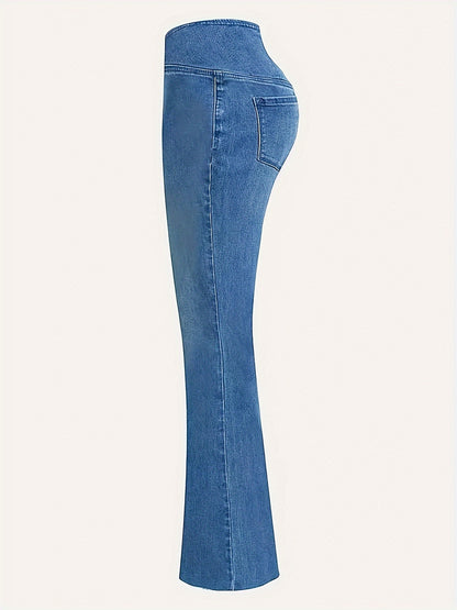 Women's High-Waisted Stretch Jeans - Wide-Leg Bell-Bottom Flared Pants with Cross-Waist , -Like Rayon//Spandex (75/23/2%), All-Season Casual to Dressy Wear, Wrinkle-Resistant Trousers
