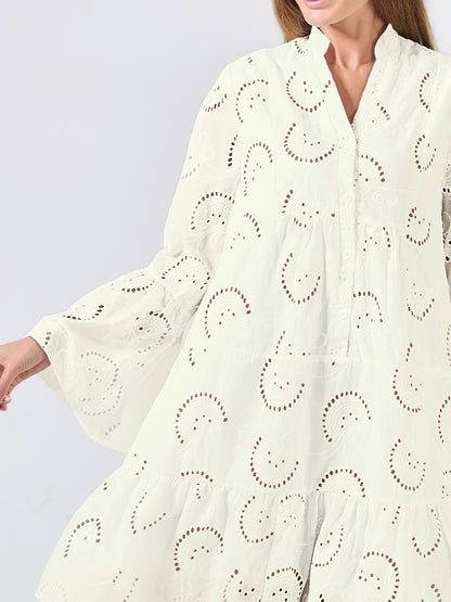 Elegant Mint Green V-Neck Shirt Dress with Bell Sleeves and Lace Cut-Out Detail - Chic Long Casual Dress for Women, Ideal for Home Gatherings and Parties, Casual Party Dress|Bell Sleeve Dress|Machine Washable Dress, Cute Dresses