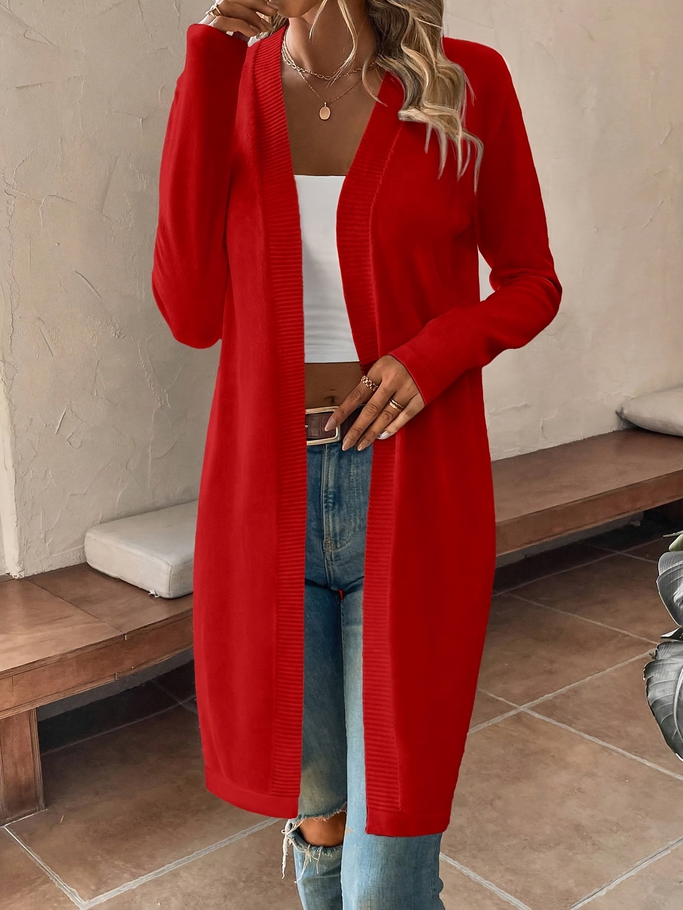 Women's Elegant Long Front-opening Coat - Formal & Everyday Chic Outerwear, Easy-Care Long Sleeve Cardigan for Autumn/Winter, Office, Party, Casual Outfits