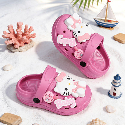 New Cartoon Lollipop Letter Hole-Punched Shoes - Sanrio Hellokitty Princess Shoes - Boys' Breathable Soft-Tread Anti-Slip Head-Attached Slippers - Outdoor Beach Travel Home Bath Two-Use Sandals