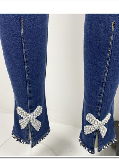 Women's Skinny Jeans - Non-See-Through Stretch Pants with Fit, Bead Accents for Formal & Everyday Outfits - Machine Washable Skinny Leg Pants, Stylish Workwear, Comfortable Fit Jeans