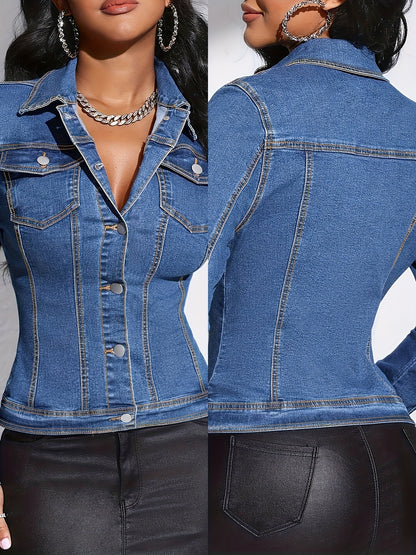 Women's Medium Blue Denim Slim-Fit Denim Jacket - product view 9