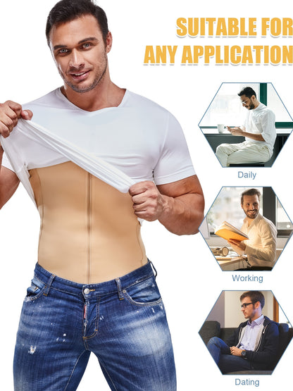 (Order One Size Up) Men'S Waist Trainer Body Shaper Vest - Streamlined Compression Support, Tummy & Chest Sculpting, 2 In 1 Zipper Tank Top