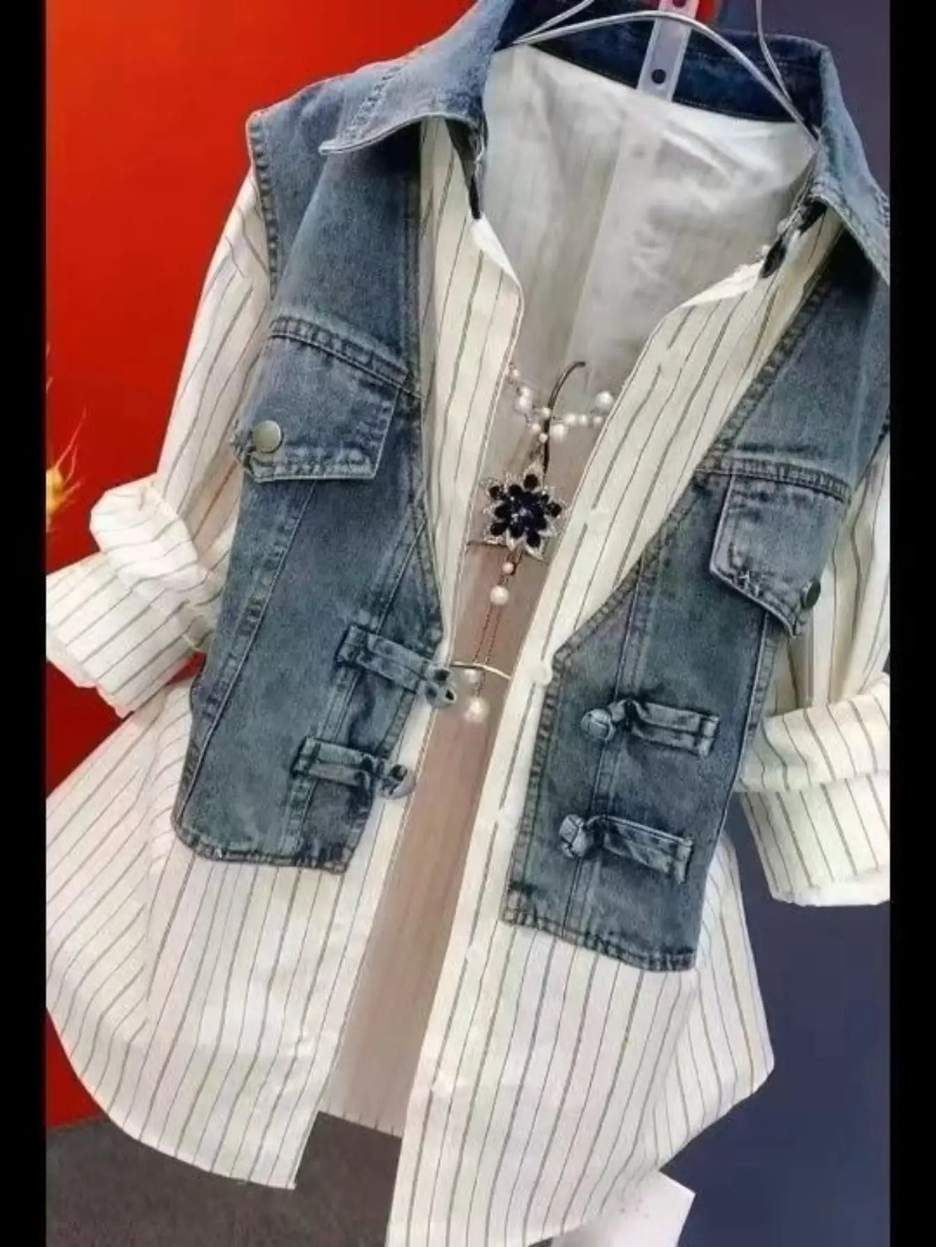 Easy on Denim Shacket for Women, No Zipper Button Two Layer Look Jacket, Spring 2026 Casual Blazer, Versatile Plus Size Coat
