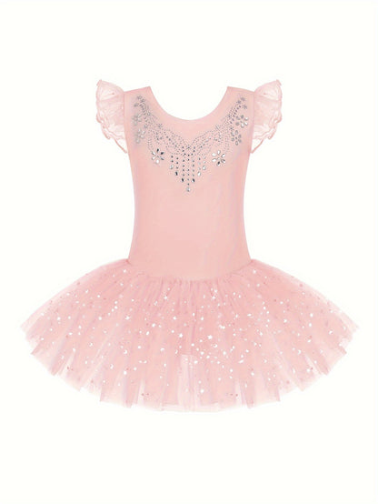 [Perfect Gift] Sweet Girls Ruffle Sleeve Ballet Skirted Leotard Shiny Dance Tutu Dresses for Ballet Gymnastics Performance, Perfect for Outdoor, All Seasons, Gift for Back-to-School Season, Beach Essentials, Perfect for Outdoor