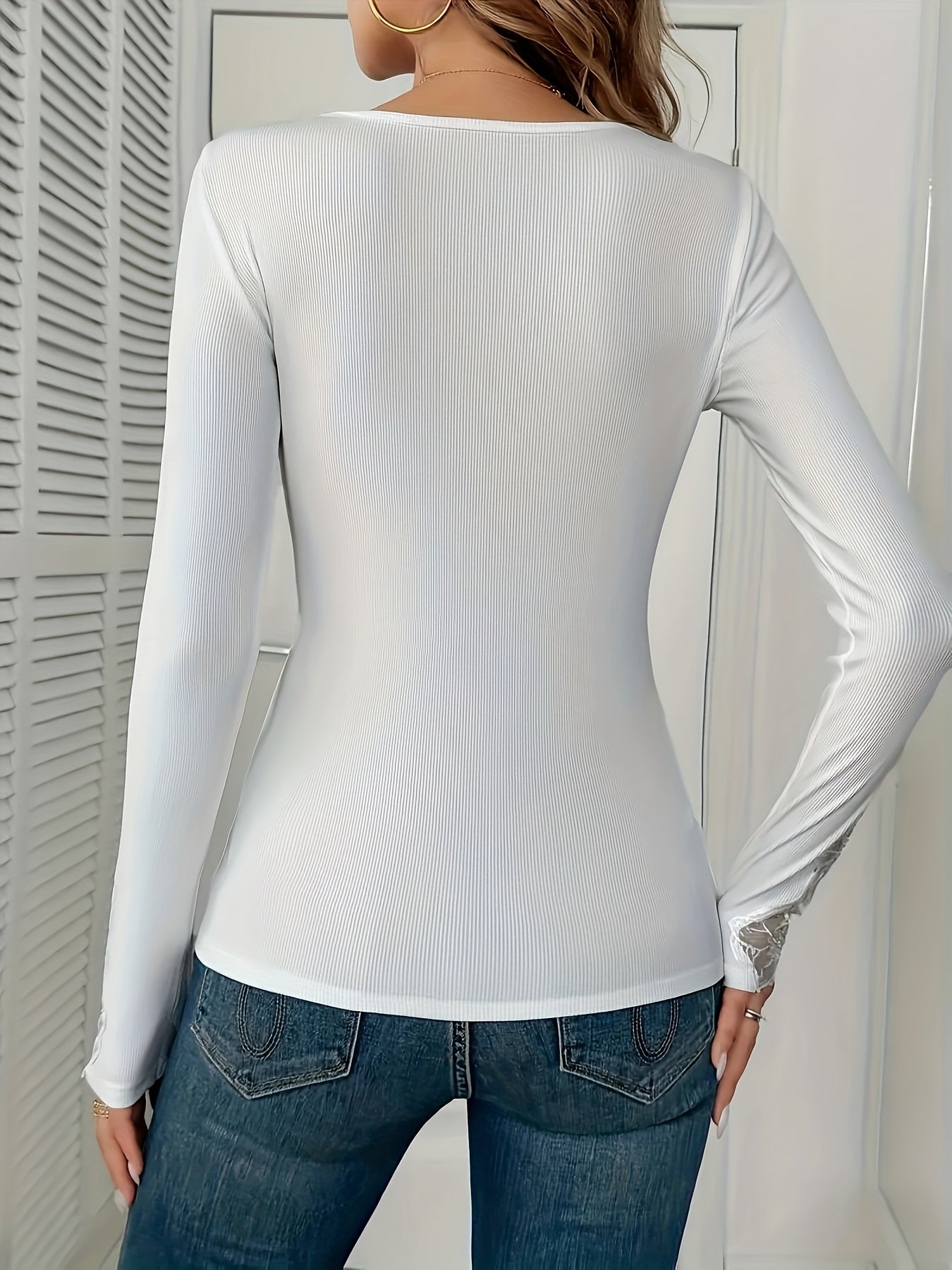 Women's Elegant Blouse - Long Sleeve Formal Party Tops with Rhinestone Accents, Machine Washable Party & Everyday Outfits - Non-Transparent Women's Clothing, Evening Wear, Nontransparent Fabric, Office Attire, Chic Fashion, Delicate Lace Detailing, Lace T