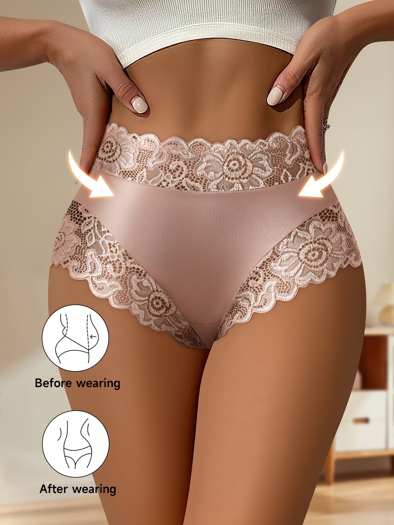 6pcs Lace-Accent Contour Briefs: Flattering Silhouette Design-Soft, Comfortable All-Day Wear