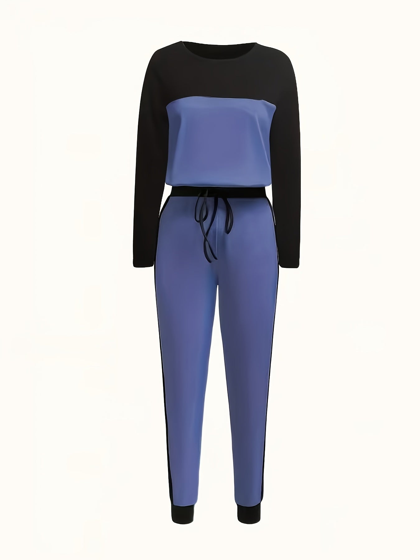 Fashionable Autumn And Winter Casual Elegant Color-block Round-neck Long-sleeve T-shirt with Pants Two-piece Set