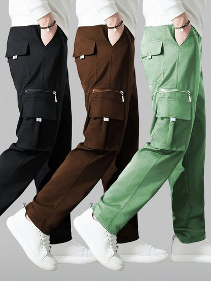 3pcs Men's Fashion Cargo Pants Casual Daily Outdoor Travel Multi-pocket Cargo Pants