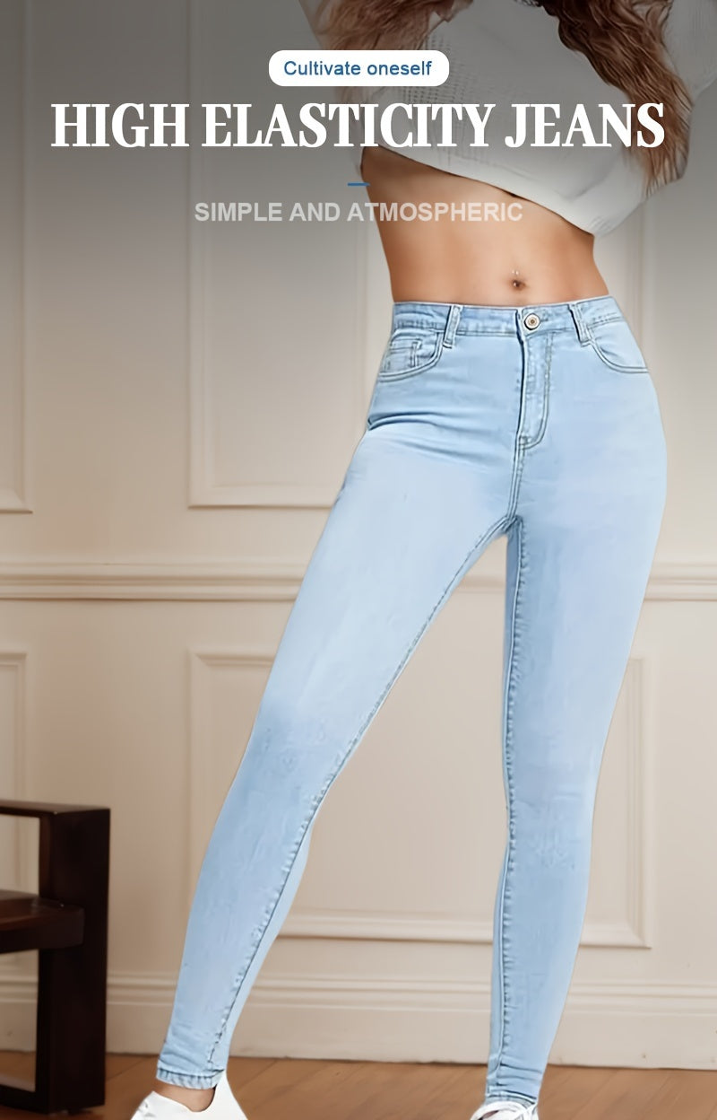 High-Rise Slim Fit Blue Jeans - Stretchy Denim, Slant Pockets, Comfortable High-Stretch Fabric, Womens Fashionable Denim Pants for Casual Attire - Premium Quality, Soft Touch, And Stylish Design