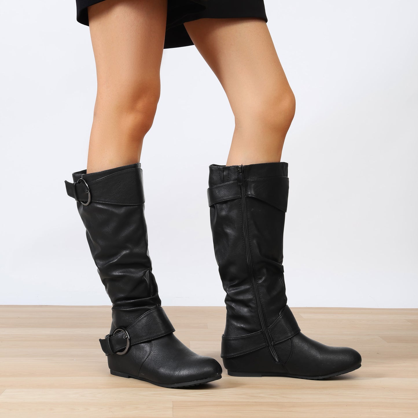 DREAM PAIRS Women's Wide Calf Knee High Boots, Fur-lined Low Hidden Wedge Boots