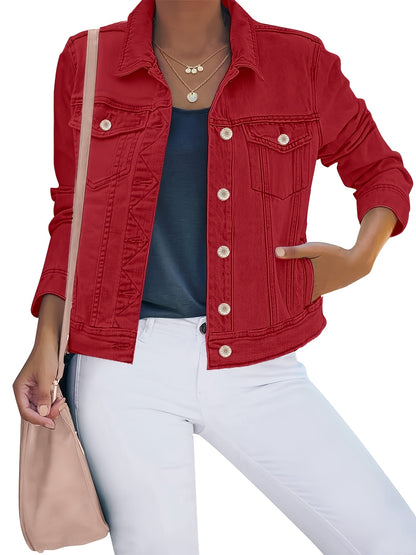 Women'S Retro-Wash Cropped Denim Jacket: Slim-Fit Button-Front Coat - Casual Everyday Denim Jacket, Perfect For Spring & Autumn Layering - Pairs Beautifully With Jeans, Dresses, And Skirts