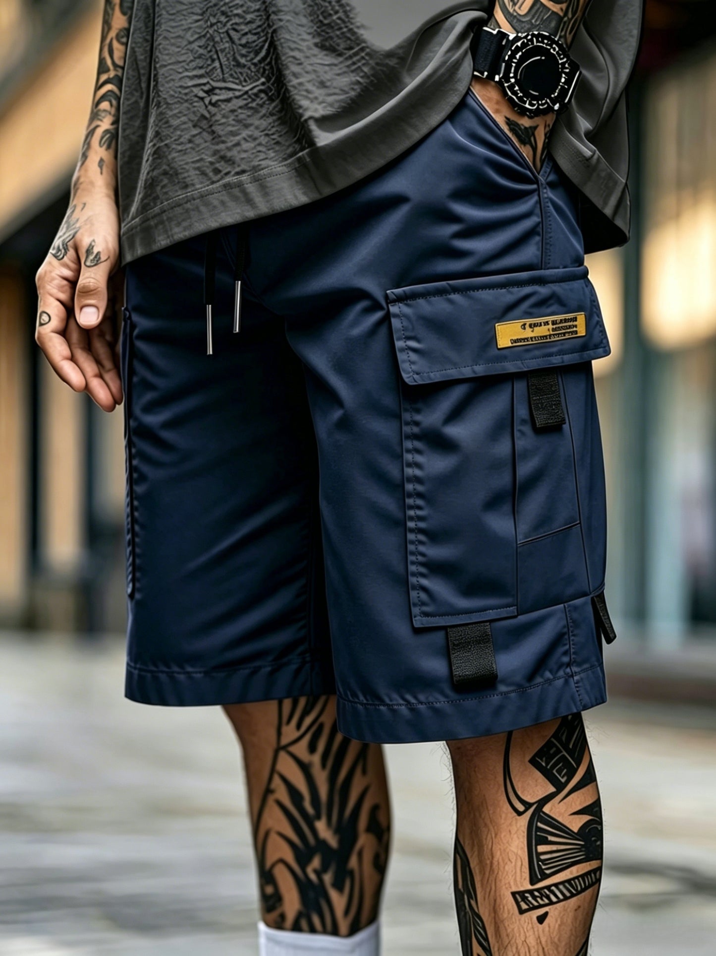 4pcs Men's Cargo Shorts, Elastic Waist Drawstring, Quick Dry Workout Shorts with Multi Pockets, for Gym, Fitness, Golf & Outdoor Activities, Loose Fit Casual Workwear- Breathable & Lightweight, Elastic Drawstring Waist, Multi-Pocket Design