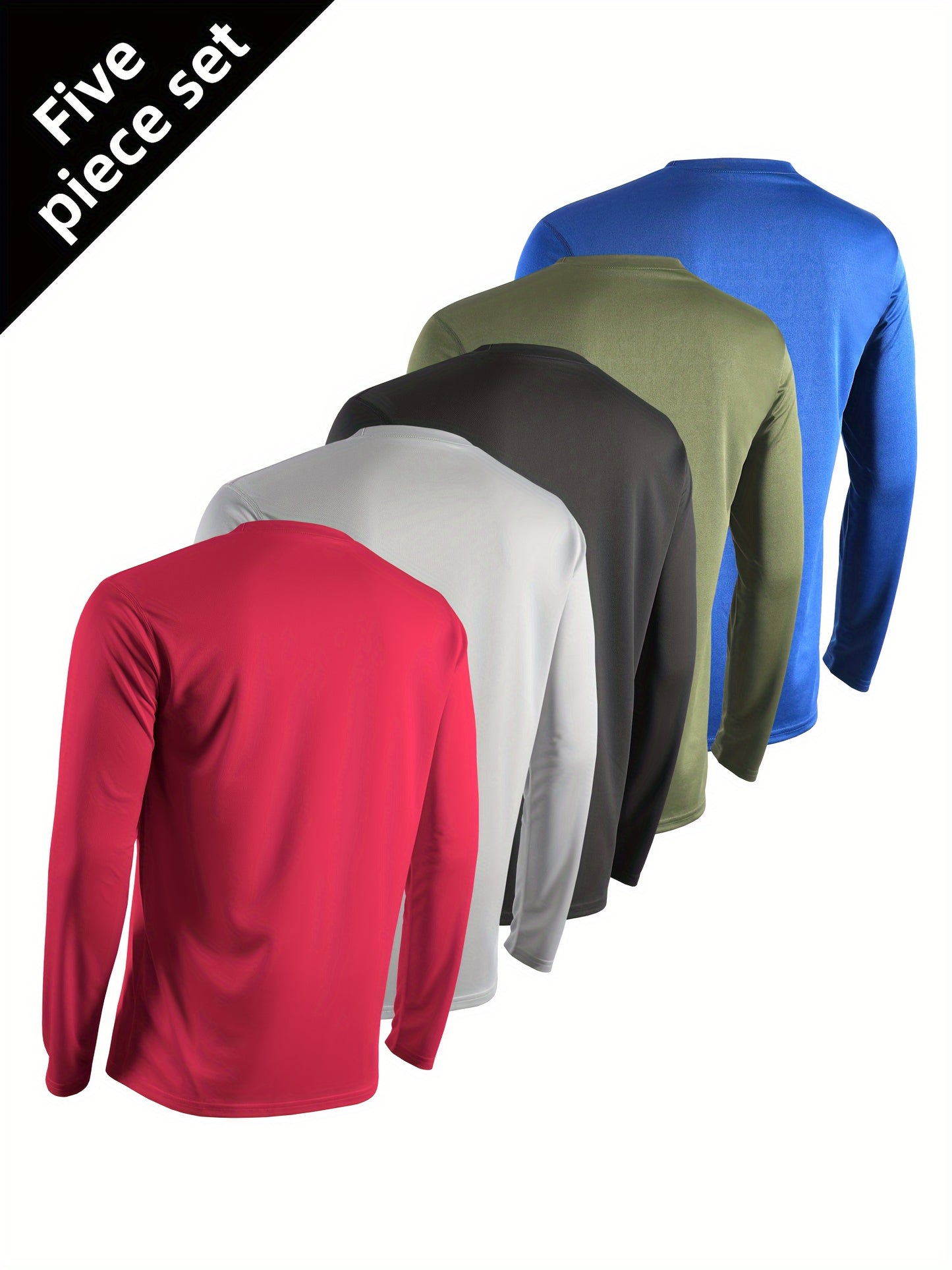 5pcs Men's Quick-Dry Long Sleeve T-Shirts | Breathable Moisture-Wicking for Running/Gym/Training | Stretchy & | Machine Washable & Anti-Odor