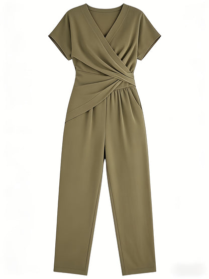Women's 2pcs Stylish Short-Sleeve Set Summer Front Cross Tie Wide-Leg Pants Set Casual Irregular Top with Pockets Outfit Looser Fit: Order 1-2 Sizes Up.