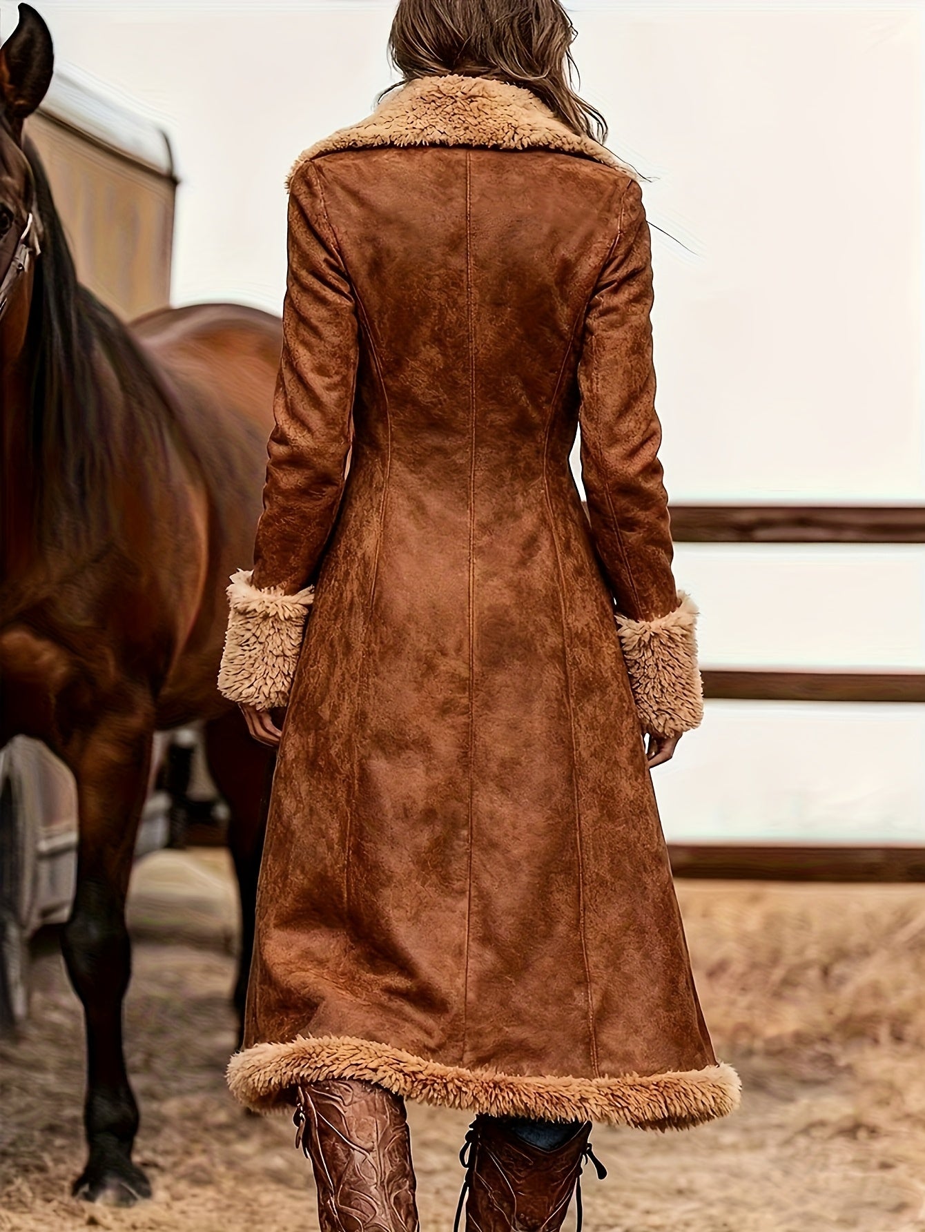 Women'S Western Vintage Trench Coat Plush Autumn And Winter Fashionable Warm Coat