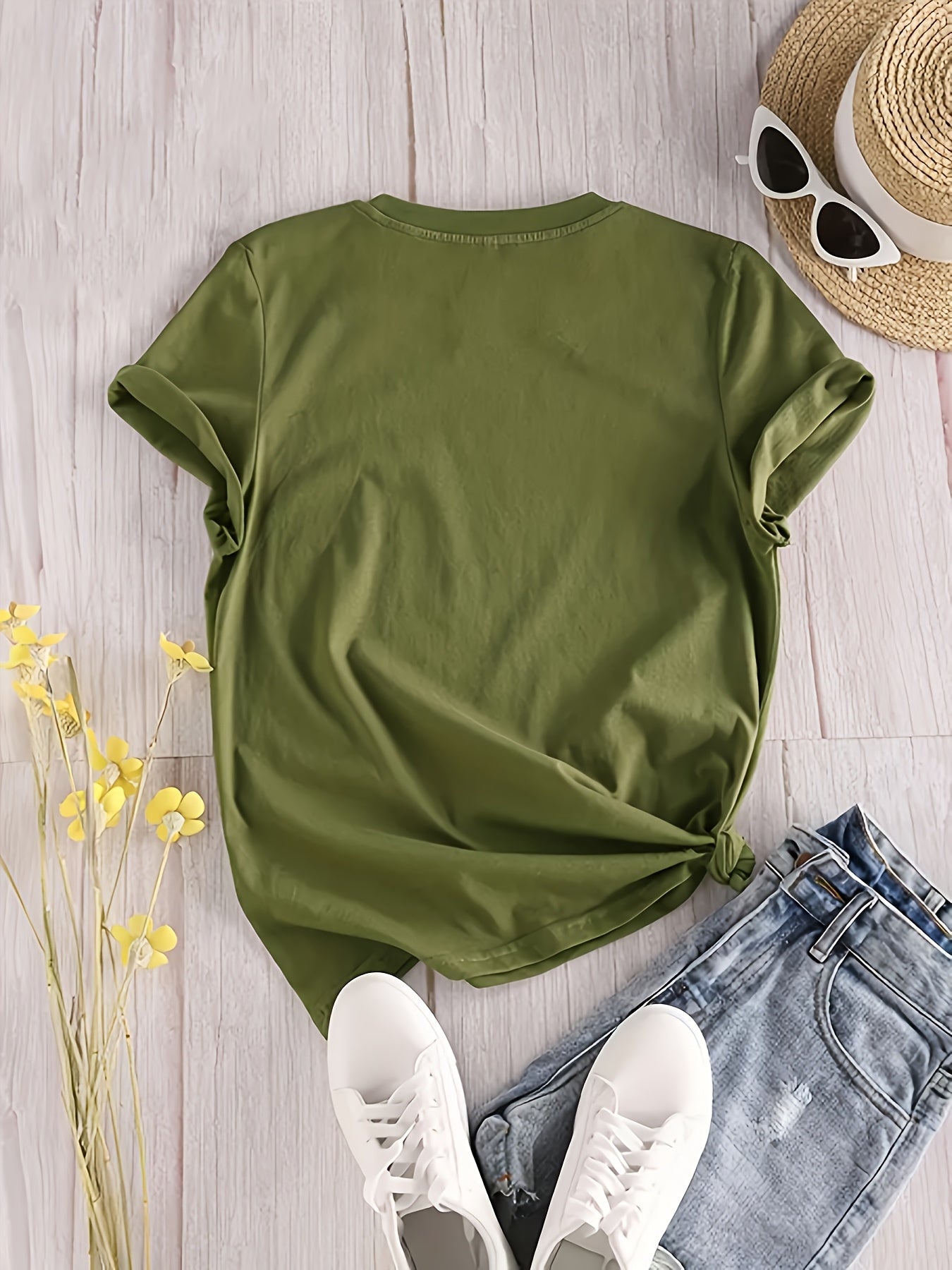 Women's Initial/Letter/Number Print Short Sleeve Blouse -  Round Neck Top with A-Z Letters (for example: name, date, message) - Spring Summer Fall Casual Wear, Machine Washable, izable Fashion Apparel for Parties &