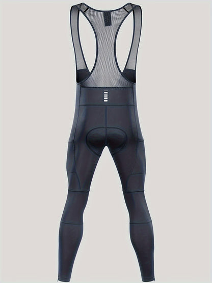 QUALICOS Men'S Insulated Cycling Bib Tights - Cold Weather Pants Featuring Fleece Lining, Shock-Absorbing Padding, Stretchy Mesh Material, Side Pockets & Ankle Zippers - Form-Fitting Bike Leggings for Winter Cycling, Running, And Commuting - Black