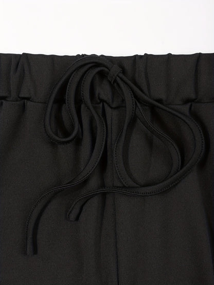 Women Wide Leg Pants Black Casual Work Pants High Waist Trousers Pull On With Pockets