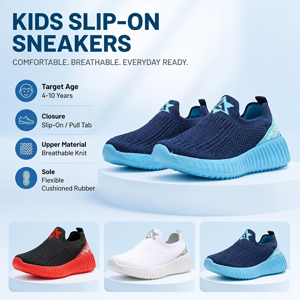 Boys' & Girls' Slip- Breathable Outdoor Sneakers - Lightweight Mid-Top Training Shoes with Cushioned Sole Suitable for Running,, Playground - Minimalist Athletic Footwear for Teen (No Laces Needed)