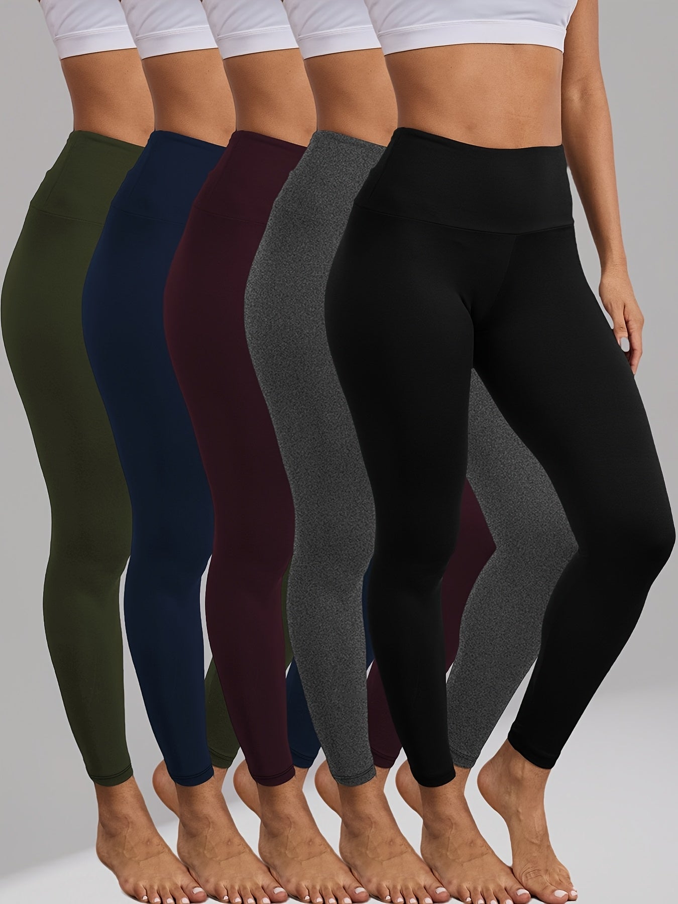 5 Pack Women'S High Waisted Tummy Control Leggings - Super Soft 4-Way Stretch Workout Yoga Running Pants, Full-Length Non-Sheer Gym Leggings with Full Coverage, All-Season Comfort in 5 Colors (Pink, Brown, Black, Navy, White) - Snug Fit for Gym, Yoga & Ca