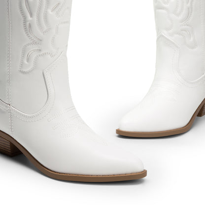 Women's Cowboy Boots Mid Calf Cowgirl Boots Embroidery Stitched Western Boots