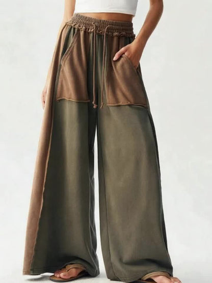 BOHO Women'S Casual Patchwork Multicolor Loose Wide-Leg Washed Pants