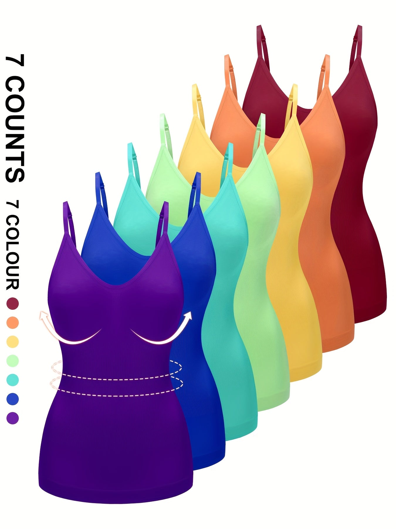 7pcs Set Women's Shapewear Camisole, Adjustable Straps Sleeveless Waist Cincher Tank Top, Waist Cincher Camisole, Body Shaping Top, Smooth Silhouette, Elegant Shapewear, Highquality Shapewear, Stretchy Fabric, Fitted Bodysuit, Women's Shaping Tank
