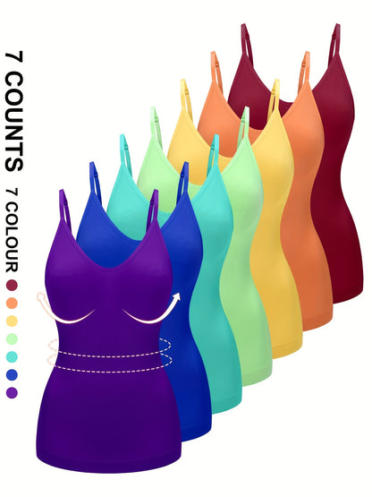 7pcs Set Women's Shapewear Camisole, Adjustable Straps Sleeveless Waist Cincher Tank Top, Waist Cincher Camisole, Body Shaping Top, Smooth Silhouette, Elegant Shapewear, Highquality Shapewear, Stretchy Fabric, Fitted Bodysuit, Women's Shaping Tank