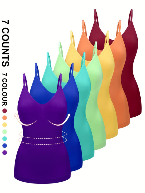 7pcs Set Women's Shapewear Camisole, Adjustable Straps Sleeveless Waist Cincher Tank Top, Waist Cincher Camisole, Body Shaping Top, Smooth Silhouette, Elegant Shapewear, Highquality Shapewear, Stretchy Fabric, Fitted Bodysuit, Women's Shaping Tank