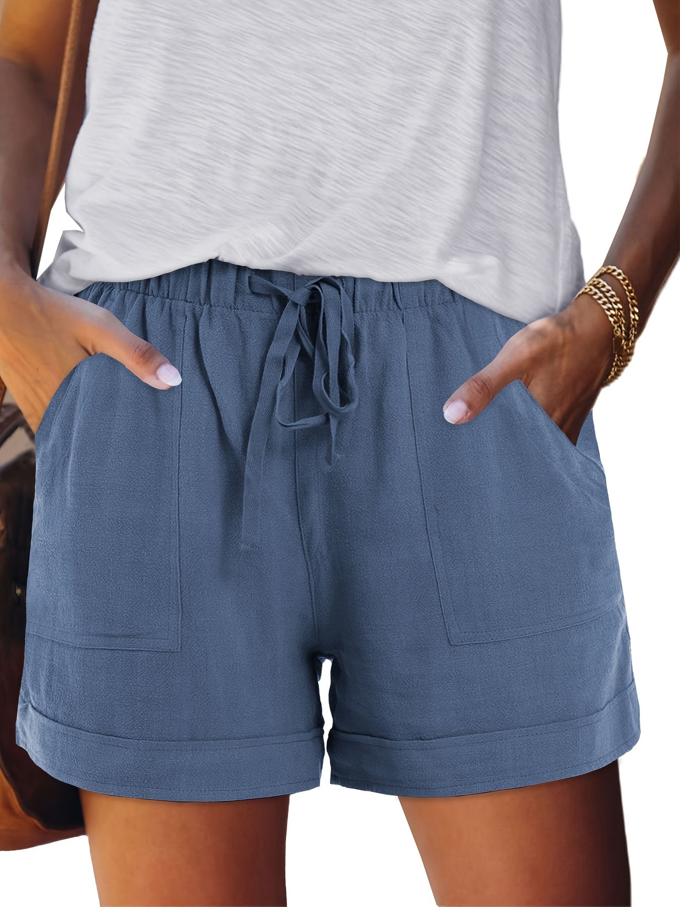 Women'S Comfy Drawstring Casual Elastic Waist Pure Color Shorts Summer Beach Lightweight Short Pants with Pockets