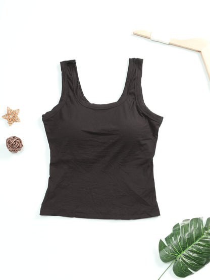 2pcs Seamless U-back Textured Vests with Built-in Bra Design, Solid Color Slim-fit Basic Style, Suitable for Year-round Layering, Versatile from Underwear to Outerwear