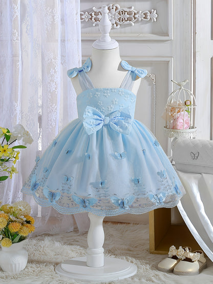 Girls' Clothing, School Season Gifts, Cute Girls' Dresses, Summer Lightweight Net-sheen Dresses, Bow Decoration Dresses, Versatile Fashionable High-end Style, Suitable for Parties And Wedding Seasons, Girls' Princess Dresses, Valentine's Day Gifts
