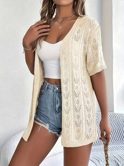 Plus Size, Plus Size Women's Lightweight Lace- Cardigan - Open Front Semi-Sheer Cover-Up with Cut-Out Design, Casual Chic Spring/Summer Beachwear for Vacation & Leisure, Summer Layering Piece | Elegant Cardigan | Elegant Craftsmanship, Lace Cardigan
