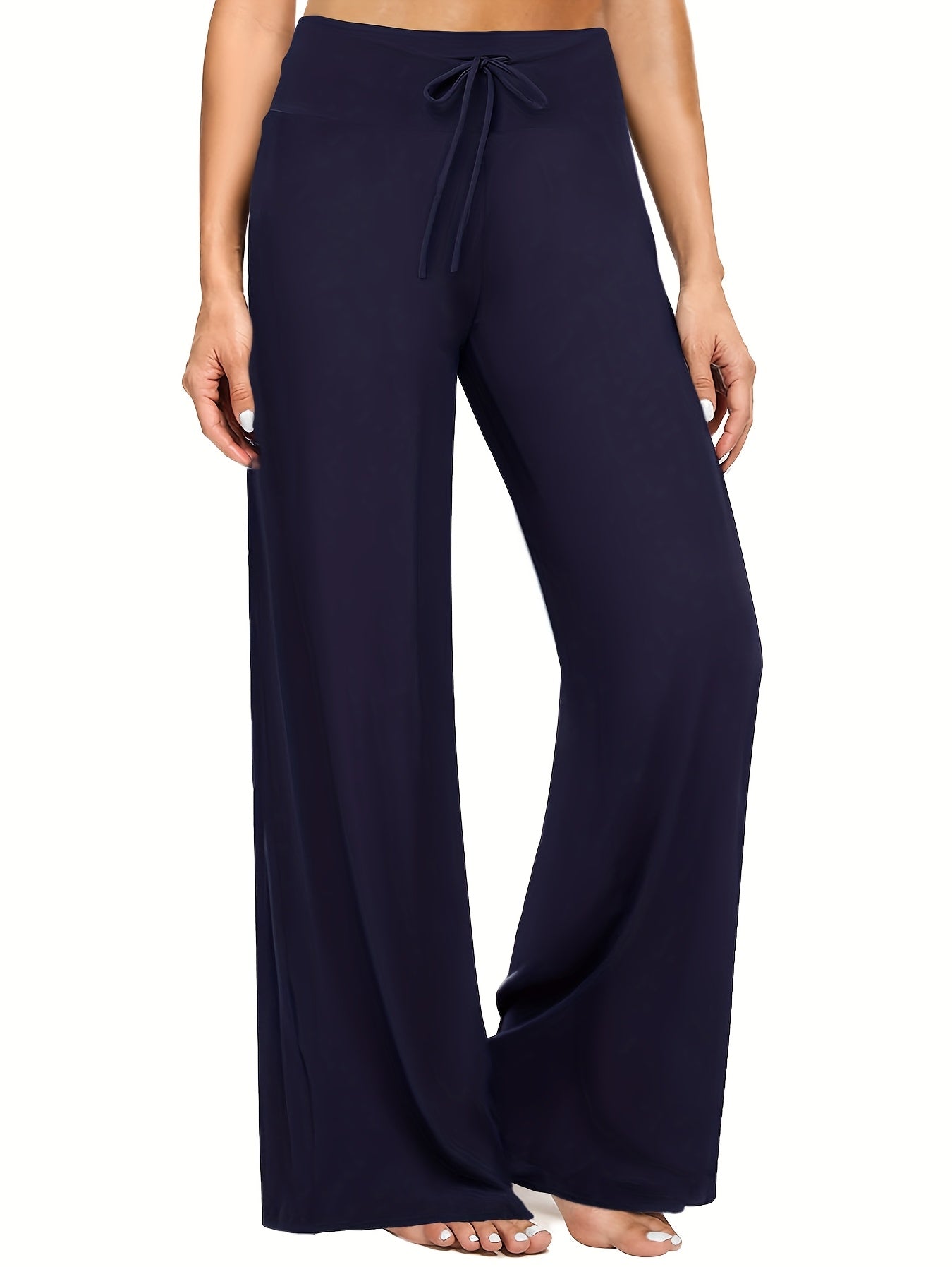 Soft Black Pajama Pants for Women, Wide Leg Comfy Casual Lounge Capri Pants 30''