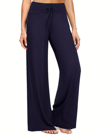 Soft Black Pajama Pants for Women, Wide Leg Comfy Casual Lounge Capri Pants 30''