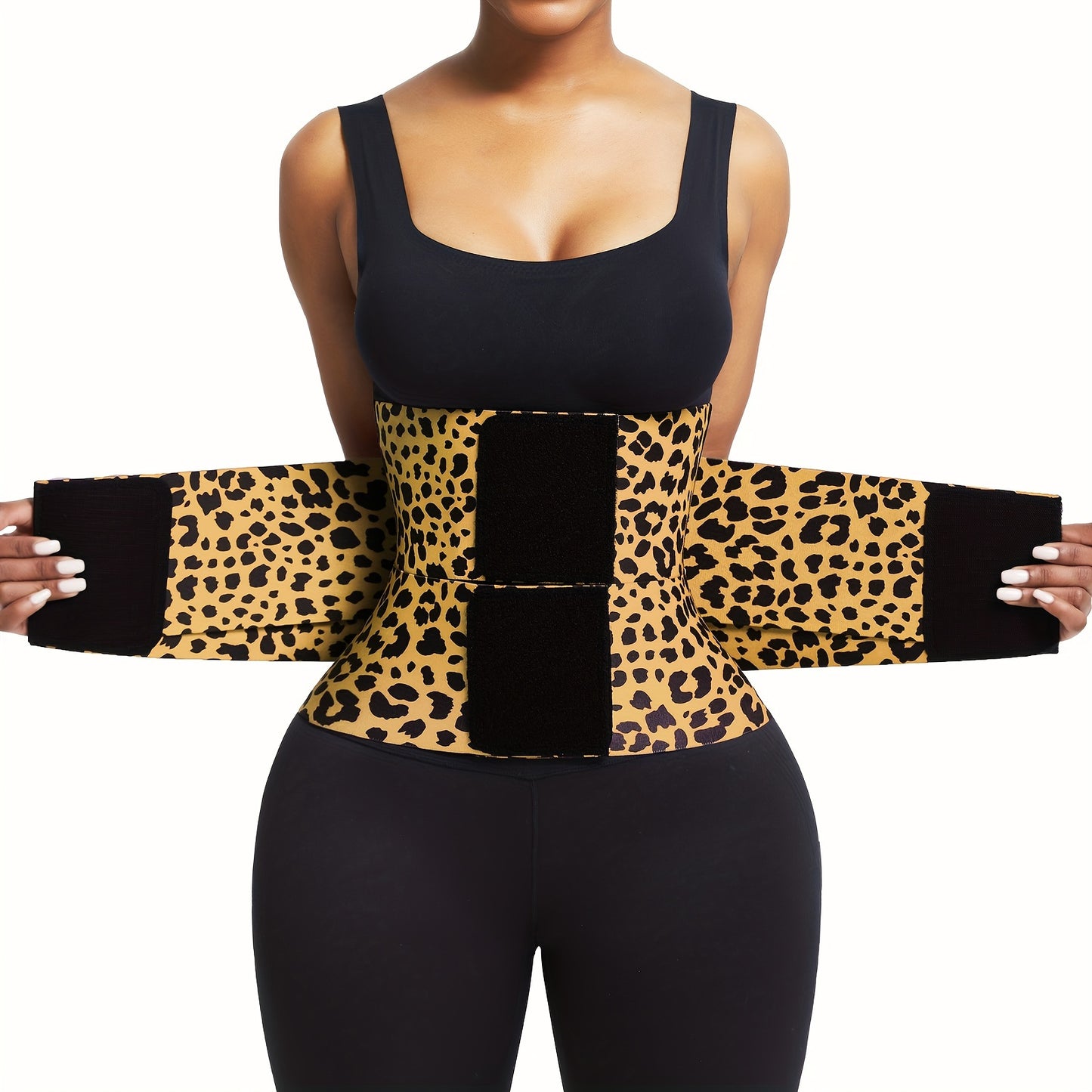 Leopard Print High Compression Back Support Waist Trainer Belt Gym Waist Cincher Trimmer Belt Tummy Control Body Shaper with Triple Wrap