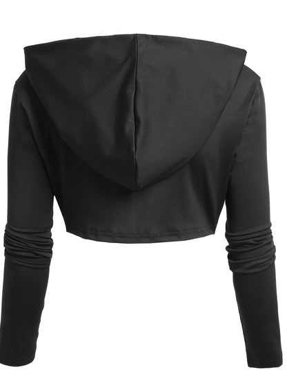 Rock Gothic Metal Piece Decorated V-Neck Vest Dress with Hooded Long Sleeve Top Two-Piece Set, Unique Gothic Style Detachable Chain Vest Skirt and Curved Hem Caped Long Sleeve Shirt, Versatile Separates Women's Outfit for Party and Casual Wear