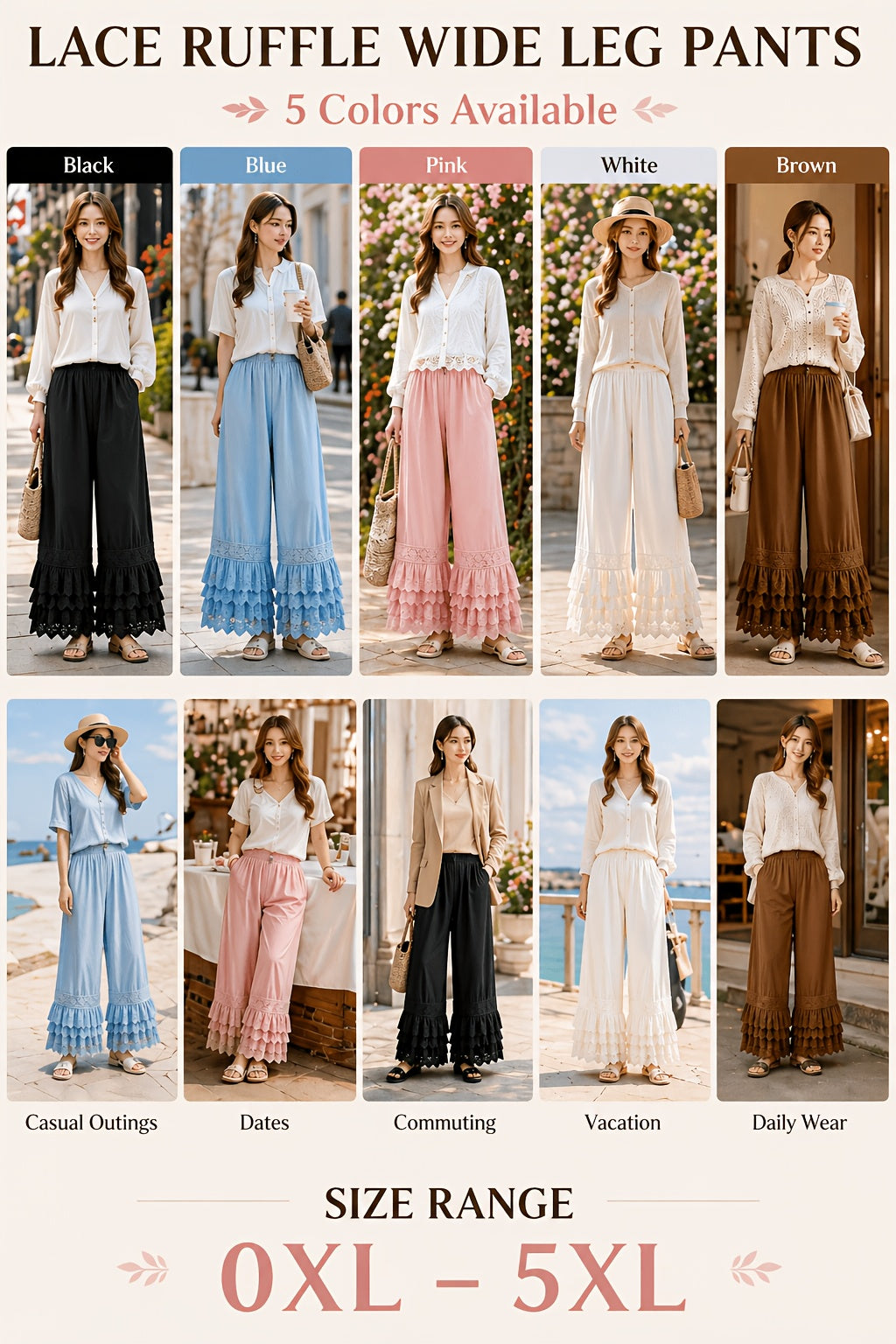 1pc Pants - Women's Large Size Spring And Summer New Sweet Four Layers Of Lace Stacking Bottoms Liner Pants Wide-legged Dress Pants, Super Suitable for Wearing As The Bottom Of The Skirt, Soft And Comfortable Pajama Pants