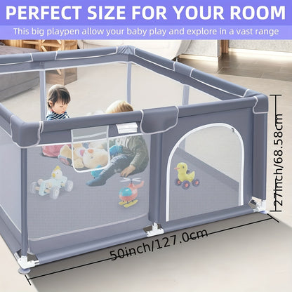 Large Gray Fence - Sturdy Safety Fence With Soft, Breathable Mesh For Indoor And Outdoor Use, A Activity Center Fence, Available As A Halloween And Christmas Gift!