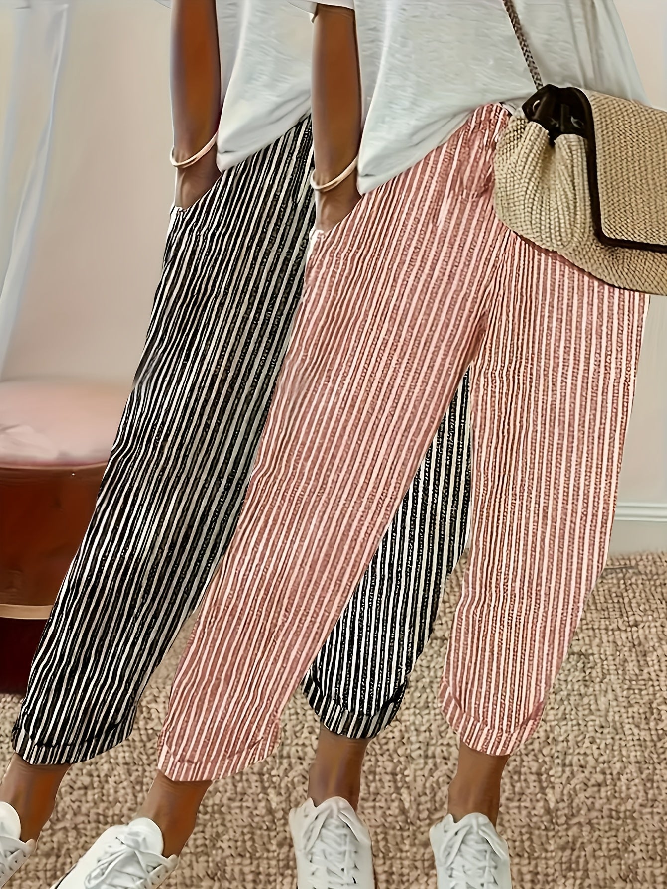 Two-Pack - Color Striped Casual Nine-Pants