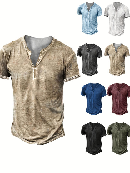 Mens Distressed Henley Shirts Short Sleeve Button T-Shirt Slim Fit Cotton Casual Shirt