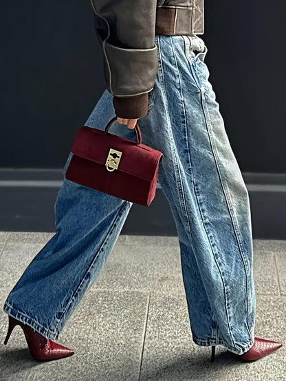 [Retro Wide-Leg Jeans] Ladies' Retro Wide-Leg Jeans, Heavy-Duty Washed Jeans, Jeans With A Gradient Design From Light Blue To Dark Blue
