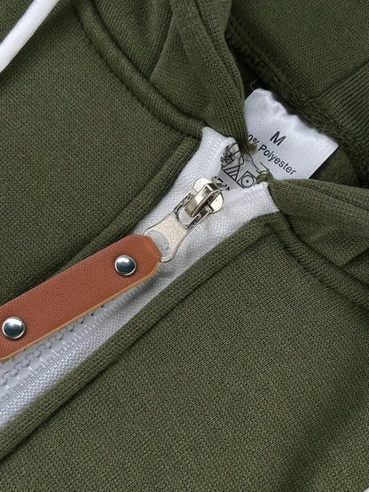 Men'S Hooded Fleece-Lined Jumpsuit with Long Sleeves, Full Zipper, And Kangaroo Pockets Suitable for Travel And Seaside Trips