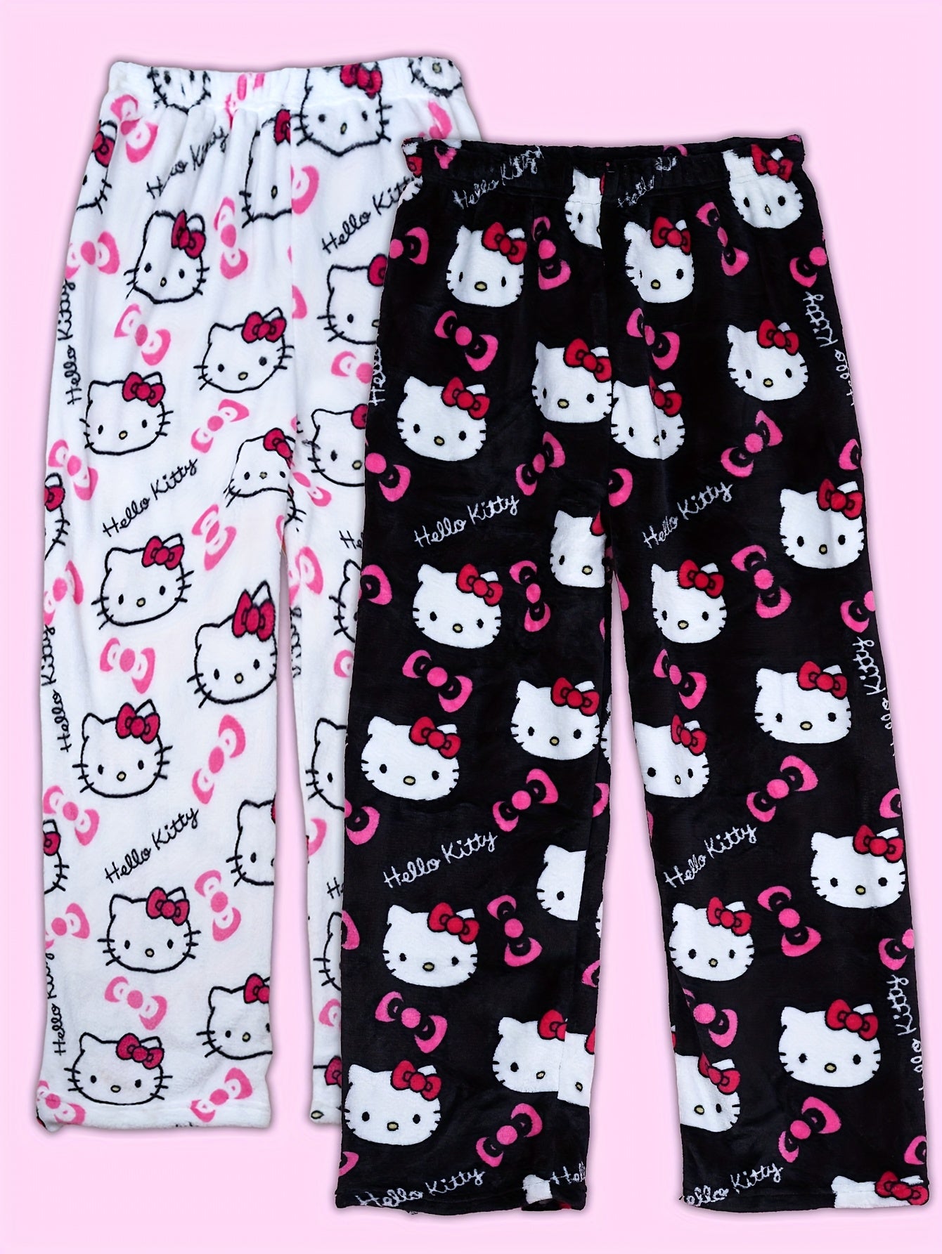 Sanrio KT Cat Pajama Pants for Women - 2pcs Sleepwear Set with Cute KT Cat Face & Full-Length Pants, Cozy Flannel Pajamas for s, - Nightwear ()