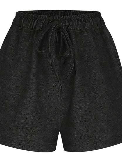 Loose And Stylish Casual Shorts, Solid Color with Elastic Waist, Five-pocket Jeans Shorts