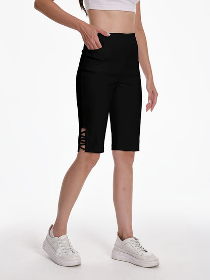 Women Pull On Bermuder With Sofe Fabric And Super Stretch And Details On Legopen Two Pockets