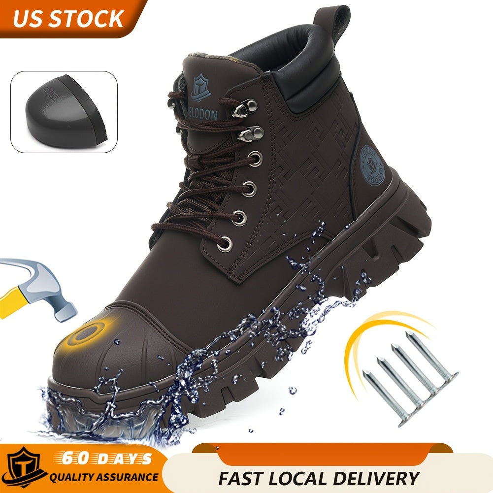 Men'S 6" Steel Toe Work Boots For Men-Faux Leather Shoes With Slip-Resistant Outsole, Lightweight Construction Boots Tenis Zapatos De Trabajo Para Hombre Steel Toe Shoes, Black, Brown, Wheat, US Size 6-14