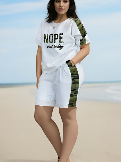 2026 Loose And Versatile Plus Size Clothing Two-piece Set, Soft And Comfortable, Women's Plus Letter Printing, Natural Modeling, Can Be Matched with A Variety Of Sets, Show Your Unique Casual Fashion, Game Day Outfit, Football Fan Gear for All Fans