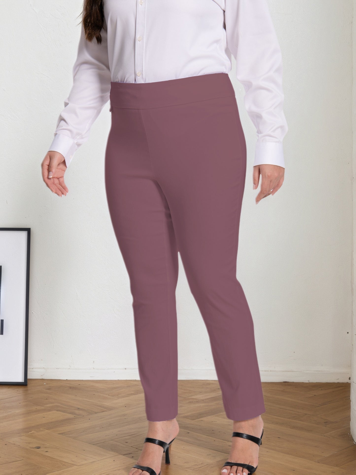 Plus Size - Plus Size - Women Pull on Pant with Silver During Super Stretch Soft Millennium Fabric to Work Ankle Pant